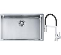 Conjunto fregadero de acero Franke Box 127.0453.658, grifo de cocina Franke Lina 115.0626.085