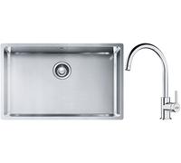 Conjunto fregadero de acero Franke Box 127.0453.658, grifo de cocina Franke Lina 115.0693.228