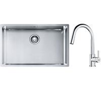 Conjunto fregadero de acero Franke Box 127.0453.658, grifo de cocina Franke Lina 115.0693.229