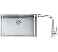 Conjunto fregadero de acero Franke Box 127.0453.658, grifo de cocina Franke Lina 115.0712.420