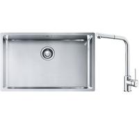 Conjunto fregadero de acero Franke Box 127.0453.658, grifo de cocina Franke Sirius Side 115.0668.280