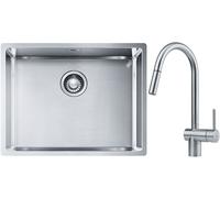 Conjunto fregadero de acero Franke Box 127.0453.660, grifo de cocina Franke Atlas 115.0590.047