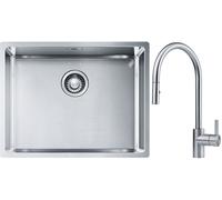 Conjunto fregadero de acero Franke Box 127.0453.660, grifo de cocina Franke Eos 115.0590.045