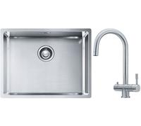 Conjunto fregadero de acero Franke Box 127.0453.660, grifo de cocina Franke Eos 120.0179.979