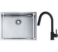Conjunto fregadero de acero Franke Box 127.0453.660, grifo de cocina Franke Lina 115.0626.055