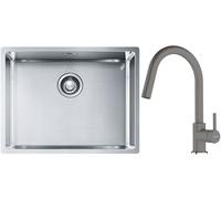 Conjunto fregadero de acero Franke Box 127.0453.660, grifo de cocina Franke Lina 115.0626.057