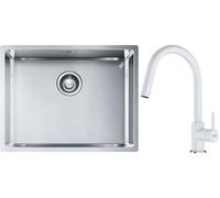 Conjunto fregadero de acero Franke Box 127.0453.660, grifo de cocina Franke Lina 115.0626.081