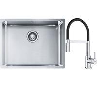 Conjunto fregadero de acero Franke Box 127.0453.660, grifo de cocina Franke Lina 115.0626.085