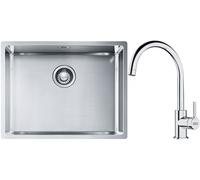 Conjunto fregadero de acero Franke Box 127.0453.660, grifo de cocina Franke Lina 115.0693.228