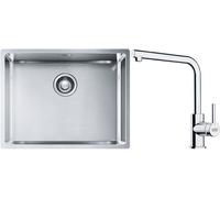 Conjunto fregadero de acero Franke Box 127.0453.660, grifo de cocina Franke Lina 115.0712.420