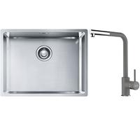 Conjunto fregadero de acero Franke Box 127.0453.660, grifo de cocina Franke Sirius Side 115.0668.280