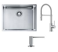 Conjunto fregadero de acero Franke Box 127.0453.660, grifo de cocina Franke Smart Glenda 115.0747.475, 112.0717.084