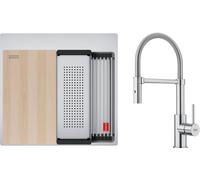 Conjunto fregadero de acero Franke Box 127.0749.856, grifo de cocina Franke Smart Glenda 115.0747.475