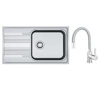 Conjunto fregadero de acero Franke Smart 101.0356.723, grifo de cocina Ferro Zumba BZA4S