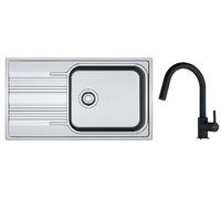 Conjunto fregadero de acero Franke Smart 101.0356.723, grifo de cocina Franke Lina 115.0626.055