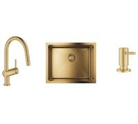 Conjunto fregadero de acero Grohe K700 31574GN1, grifo de cocina Grohe Minta 32321GN2, 40535GN0