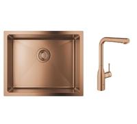 Conjunto fregadero de acero Grohe K700U 31574DL1, grifo de cocina Grohe Essence 30270DL0