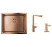 Conjunto fregadero de acero Grohe K700U 31574DL1, grifo de cocina Grohe Essence 30270DL0, 40535DL0