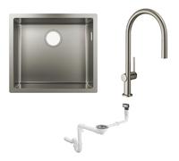 Conjunto fregadero de acero Hansgrohe S 71 43427800, grifo de cocina Hansgrohe Talis M54 72803800, 43921800