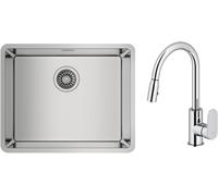 Conjunto fregadero de acero Teka Be Linea 115000005, grifo de cocina Oltens Lista 35202100