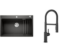 Conjunto fregadero de granito Blanco Etagon 8 525892, grifo de cocina Blanco Catris-S Flexo 525793