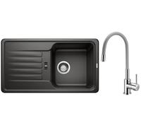 Conjunto fregadero de granito Blanco Favos Mini 526078, grifo de cocina Hagser Emma HGR40000035