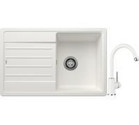 Conjunto fregadero de granito Blanco Legra 45 S 522203, grifo de cocina Blanco Mida 519418