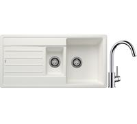 Conjunto fregadero de granito Blanco Legra 6 S 522209, grifo de cocina Blanco Mida 517742