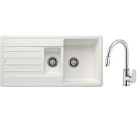 Conjunto fregadero de granito Blanco Legra 6 S 522209, grifo de cocina Oltens Lista 35202100