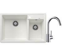 Conjunto fregadero de granito Blanco Legra 8 526226, grifo de cocina Blanco Mida 517742