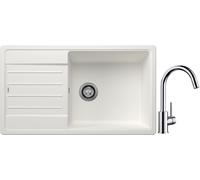 Conjunto fregadero de granito Blanco Legra XL 6 S 523328, grifo de cocina Blanco Mida 517742