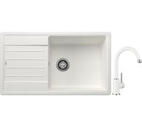 Conjunto fregadero de granito Blanco Legra XL 6 S 523328, grifo de cocina Blanco Mida 519418