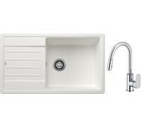 Conjunto fregadero de granito Blanco Legra XL 6 S 523328, grifo de cocina Oltens Lista 35202100