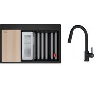 Conjunto fregadero de granito Franke Kanon 114.0749.641, grifo de cocina Franke Lina 115.0626.053