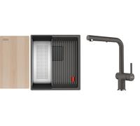 Conjunto fregadero de granito Franke Kanon 125.0749.653, grifo de cocina Franke Active L Pull-Out Spray 115.0721.464