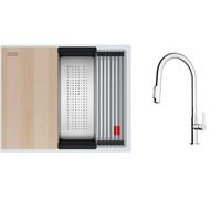 Conjunto fregadero de granito Franke Kanon 125.0749.655, grifo de cocina Franke Maris Slim Clear Water J Pull-Out 120.0730.870