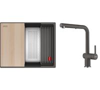 Conjunto fregadero de granito Franke Kanon 125.0749.663, grifo de cocina Franke Active L Pull-Out Spray 115.0721.464