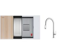 Conjunto fregadero de granito Franke Kanon 125.0749.665, grifo de cocina Franke Maris Slim Clear Water J Pull-Out 120.0730.870