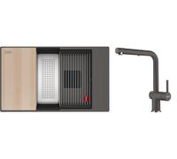 Conjunto fregadero de granito Franke Kanon 125.0749.673, grifo de cocina Franke Active L Pull-Out Spray 115.0721.464