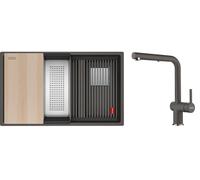 Conjunto fregadero de granito Franke Kanon 125.0749.679, grifo de cocina Franke Active L Pull-Out Spray 115.0721.464