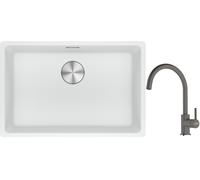Conjunto fregadero de granito Franke Maris 125.0686.727, grifo de cocina Franke Lina 115.0626.022