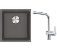 Conjunto fregadero de granito Franke Maris 125.0698.001, grifo de cocina Franke Atlas 115.0521.439