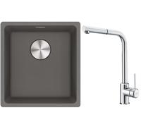 Conjunto fregadero de granito Franke Maris 125.0698.001, grifo de cocina Franke Sirius Side 115.0668.280