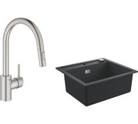 Conjunto fregadero de granito Grohe K700 31651AP0, grifo de cocina Grohe Concetto 31483DC2