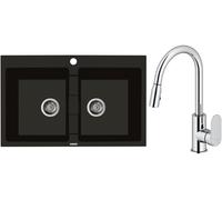 Conjunto fregadero de granito Oltens Gravan 72400300, grifo de cocina Oltens Lista 35202100