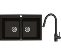 Conjunto fregadero de granito Oltens Gravan 72400300, grifo de cocina Oltens Litla 35204300