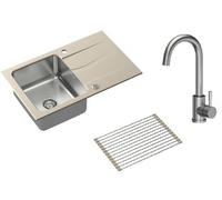 Conjunto fregadero de granito y acero Quadron Michael FUS_M7848BE_3623500BS, escurridor Quadron Q R3825BE_MP