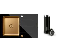 Conjunto fregadero de vidrio y acero Quadron Ford HB3578SC3C1_P2O, taza térmica Quadron M0051