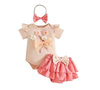 Conjunto genérico bebé niña manga corta floral bodysuit mono nudo volantes corto diademas traje completo para recién nacido(12-18 months)