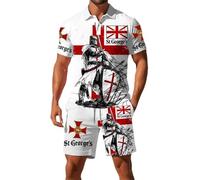 Conjunto genérico de 2 piezas para hombre, camisa con botones de manga corta, diseño de San Jorge Inglaterra y pantalones cortos casuales de Streetwear chándal de primavera verano chic, H blanco., XL